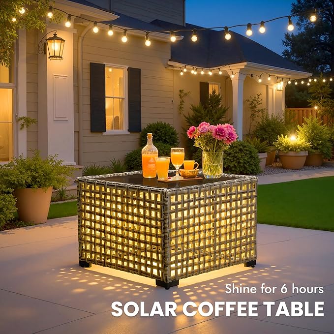 Outdoor Sectional Patio Furniture Set with Fire Pit Table and Glowing Table,8 Pieces Wicker Conversation Sets L Shaped Couch Out Door Sofa Set Outside Furniture for Garden Deck Yard,Black