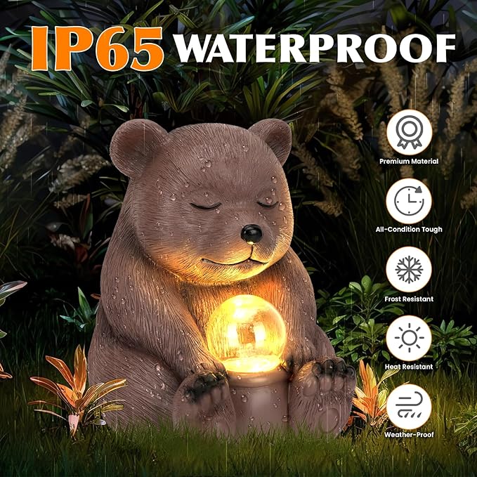 Solar Bear Statue for Outdoor, Garden Decor with Strong Lighting for Yard Art Lawn Ornaments Porch Patio Balcony Home House - Holiday Gifts for Family and Friends