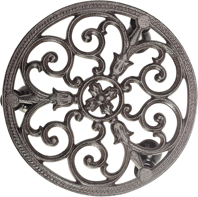 Sungmor Heavy Duty Cast Iron Plant Caddy,11" Round Potted Plant Stand Flower Pot Rack on 3 Solid Wheels,Indoor Outdoor Planter Holder Trolley Casters Rolling Tray