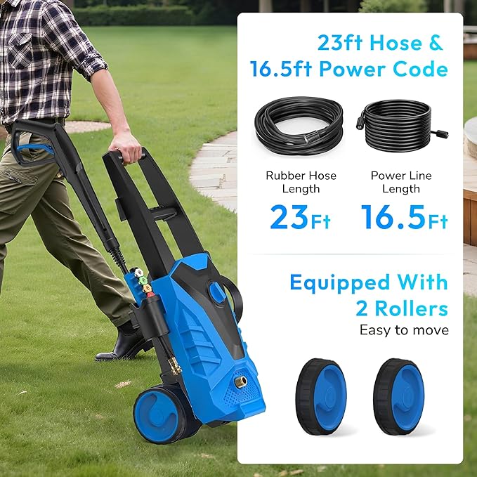 Electric Pressure Washer Compact, 2100 PSI, 2.0 GPM, 23FT Hose, Power Washer for Cars, Driveways, Patios, Patio Furniture & Around Pools, Blue