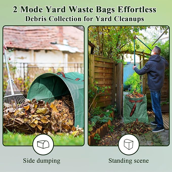 2 Pack 72 Gallons Reusable Yard Waste Bags,Heavy Duty Lawn and Leaf Bags,Dustpan-Type Garden Bag with Reinforced Handles for Collecting Leaves,Branch Debris,Grass Clippings (72 Gallons)