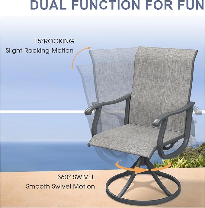 VICLLAX 9 Pieces Patio Dining Set, Outdoor Furniture Set of 8 Patio Swivel Dining Chairs and 60" Patio Round Table for Yard Backyard, Grey Chairs & Dark Grey Tabletop