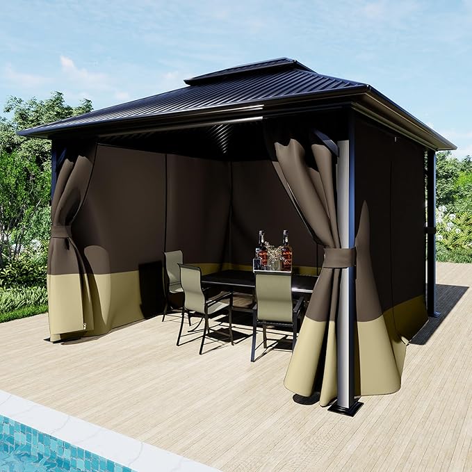 BPS 10' x 10' Gazebo Curtain Privacy 4-Panel Sidewall Outdoor Replacement Shade (Only Curtain)