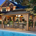 EROMMY 12x14 Gazebo, Wooden Finish Frame Gazebos with Galvanized Steel Roof for Patio & Backyard