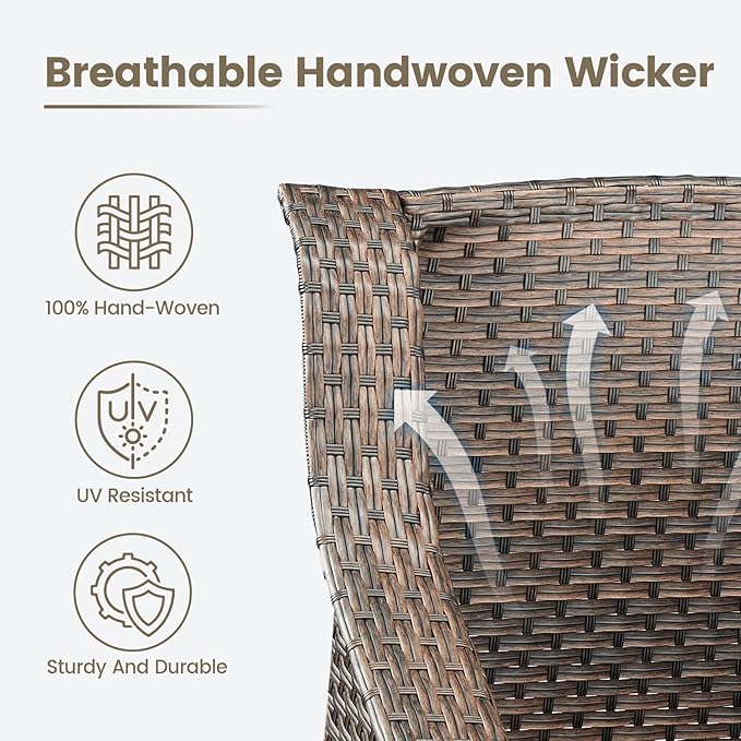 Outdoor Patio Wicker Swivel Chairs - Set of 2 Outside Resin Rattan Rocker Glider Gliding Chair Rocking Armchairs for Front Porch Balcony Backyard Yard Deck Poolside Apartment – Brown/Beige