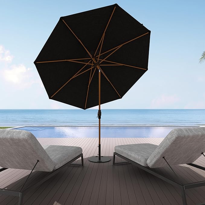 Midtown Umbrellas Sunbrella Umbrella Large Patio Umbrella 2-10 Feet Spectrum Carbon Fabric, Auto-Tilt Aluminum Frame Backyard Umbrella, Deck Umbrella, Garden Umbrella & Porch Umbrella - Wooden Pole