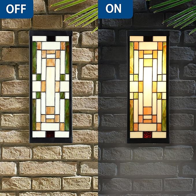 WL0005 Tiffany Style Rectangular Outdoor Wall Lights Stained Glass Corridor Wall Lamp Vintage Outdoor Balcony Aisle Hallway Wall Sconce Lighting,6" Wx 5.5" D x16 H, Bulb Included (Bricks)