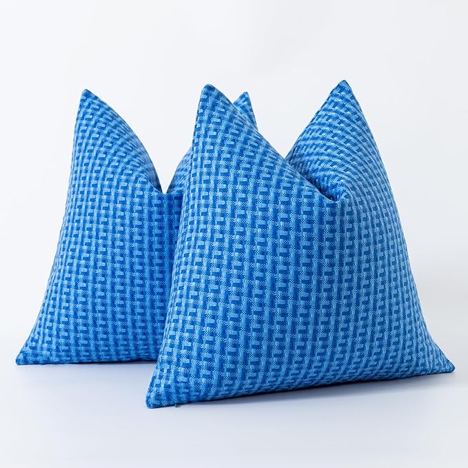 Kevin Textile Outdoor Waterproof Throw Pillow Covers Pack of 2 Farmhouse Decorative Cushion Covers for Garden Patio Tent Balcony Bench Couch Sofa 20x20 Inch, Blue