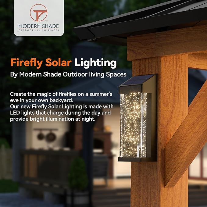 Modern Shade The Horizon Hardtop Gazebo 12' x 16' with 4 LED Lights, Permanent Outdoor Gazebo with Galvanized Steel Double Roof, Grill Pavilion with Decor Hooks, Mosquito Nettings, Wood-Looking