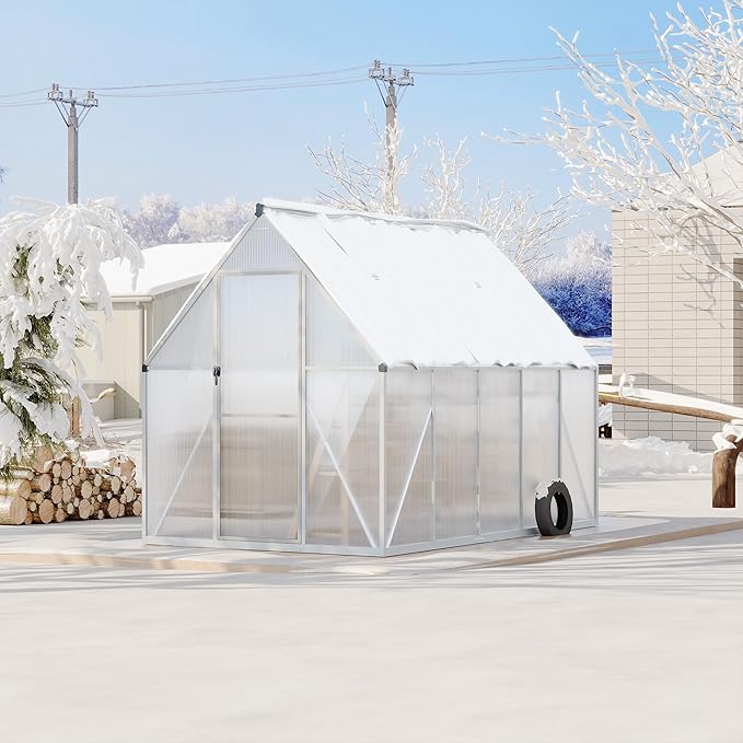 6'X9' Aluminum-Framed Polycarbonate Greenhouse, Heavy Duty Polycarbonate Greenhouse with Quick Setup Structure and Roof Vent, Large Enhanced Aluminum Greenhouses Kit for Outdoors
