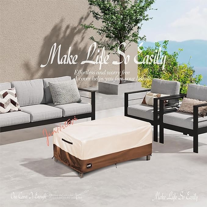 Outdoor Coffee Table Cover Waterproof, Patio Rectangular Side Table Covers, 36W x 24D x 16H Inches Outdoor Tables Cover,Beige&Brown