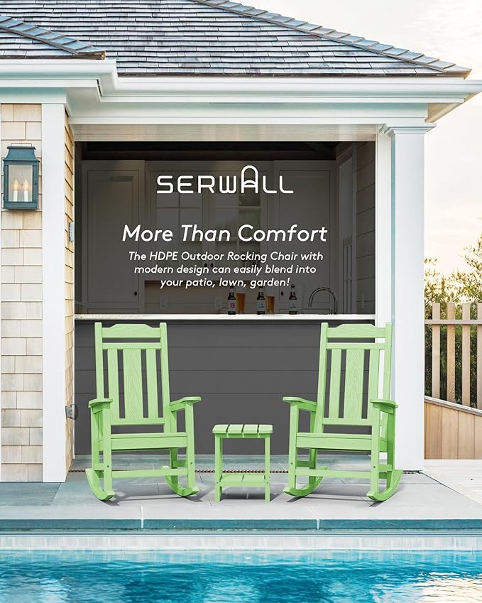 SERWALL Outdoor Rocking Chair, Patio Rocking Chairs for Porch, HDPE Rocking Chair Outdoor for Adults, Heavy Duty Front Porch Rocker, Mint