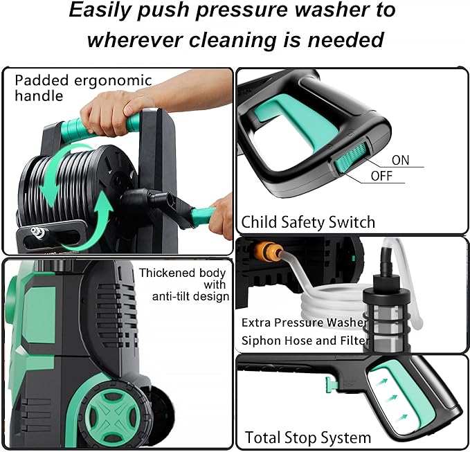 2025Upgraded Pressure Washer 5000PSI with Adj-8-Level Touch Screen, 34" Tall Power Washer, 4 Quick Connect Nozzles, Inlet Hose&Filter&500mlFoam Cannon for Cars/Fences/Driveways/Home Cleaning, Blue