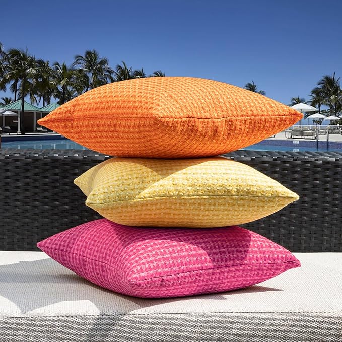 Kevin Textile Outdoor Waterproof Throw Pillow Covers Pack of 2 Valentines Day Decorative Cushion Covers for Garden Patio Tent Balcony Bench Couch Sofa 20x20 Inch, Hot Pink