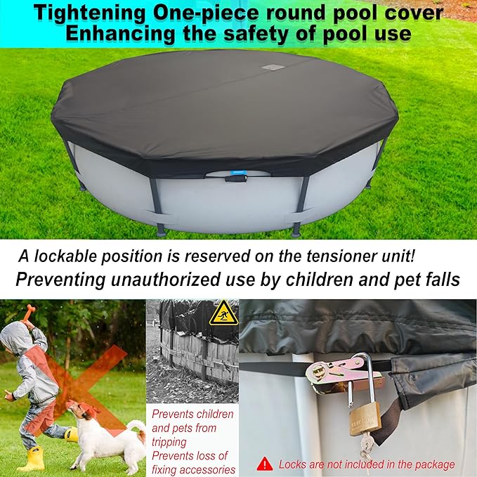 25 Ft Pool Cover, with Automatic Drain Round Pool Cover, One-Piece Quick Installation and Removal Above Ground Pool Cover, Preventing Waterlogging, UV Protected Solar Swimming Pool Cover