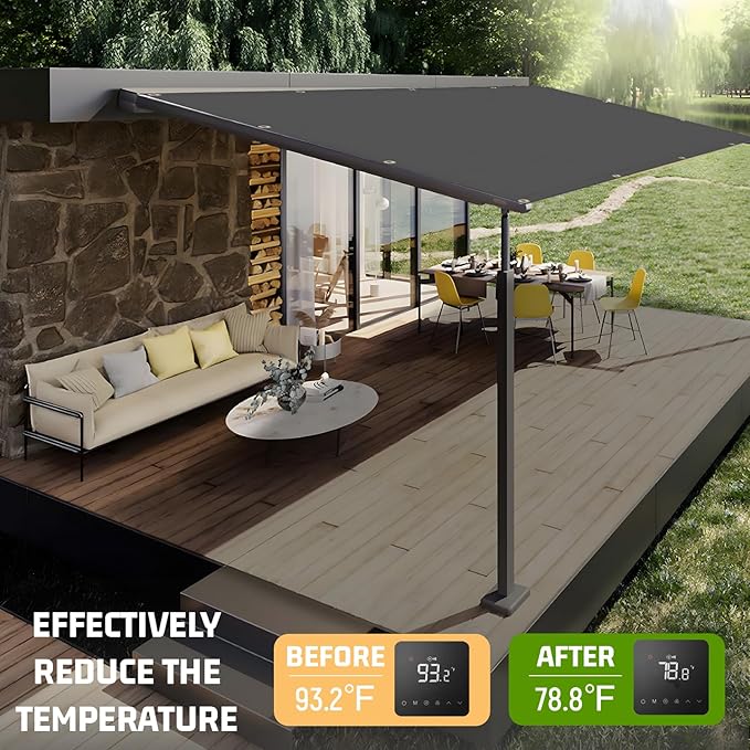SUNNY GUARD Shade Cloth 8x8 FT Sun Shade Screen Fabric HC-015 Shade Cover Tarp with Grommets for Pergola Backyard Garden, Dark Grey, DZSC-SG88DG
