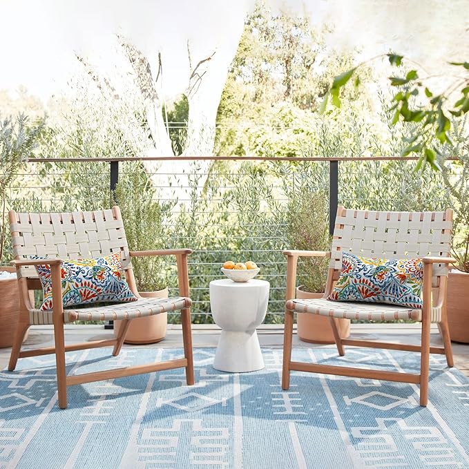 LVTXIII Set of 2 Outdoor Lumbar Pillows for Patio Furniture with White Piping, 12"x20" Fade Resistant Patio Lumbar Pillows with Inserts for Home Coach Sofa Use, Paisley Multi