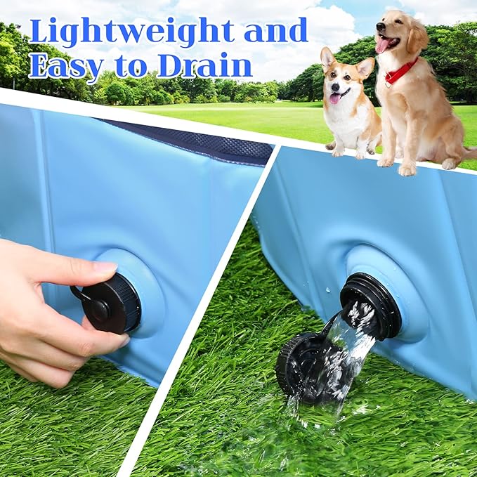 Foldable Dog Pool, Portable Pet Bath Tub and Kiddie Swimming Pool, Collapsible Bathtub for Puppies, Small, Medium and Large Dogs, Cats and Kids, 63 x 12 in, Blue
