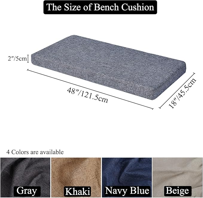 48 x 18 Inch Piano Bench cushons for Indoor Furniture with Ties Non Slip Kitchen Dining Room Bench seat Cushion for Show Storage, Window, Settee, Ottoman，Beige