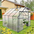 Favfurish 8X8 FT Greenhouses for Outdoors,Polycarbonate Greenhouse, Aluminum Heavy Duty Walk-in Green Houses, Adjustable Roof, Raised Base and Double Sliding Door for Outside Backyard, Black