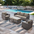 Rilyson Wicker Outdoor Patio Furniture Set - 6 Piece Patio Conversation Set with 2 Swivel Rocker Chairs,2 Rattan Ottoman,1 Couch and 1 Metal Coffee Table for Outside Porch Deck Backyard(Brown/Grey)