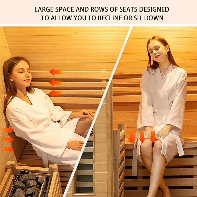 2 Person Outdoor Wooden Sauna Room,Canadian Cedar 220V 6KW Electric Stove Backyard Steam Sauna Kit with Light (Wood Color)