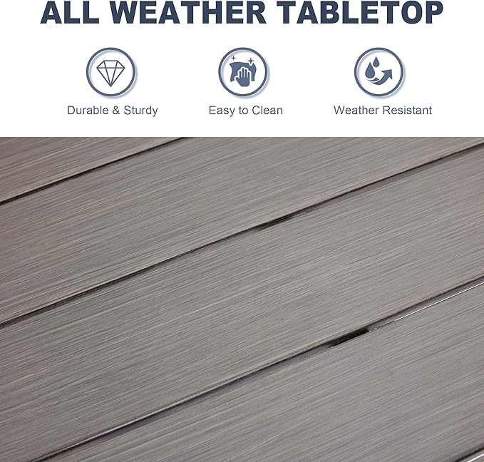 VICLLAX 40.6" Round Metal Outdoor Dining Table for 4, Patio Table with Umbrella Hole and Storage Shelf for Garden, Lawn, Deck, Grey