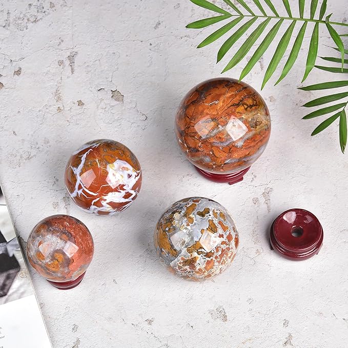 JIC Gem Yellow Agate Crystal Ball Sphere Geode Agate Ball Yellow Healing Crystal Gemstone Ball with Display Stand Home Decor Meditation Grid Energy Balance (70-80mm)