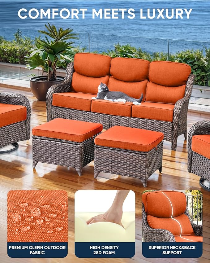 Luxury 22x24/22x25 6-Inch Smile Patio Dining Chair Cushions Set of 4 - Heavy Duty Water Slashproof Outdoor Seat Cushion for Outside Furniture Set Swivel Chairs Loveseat L-Shape Sofa - Orange