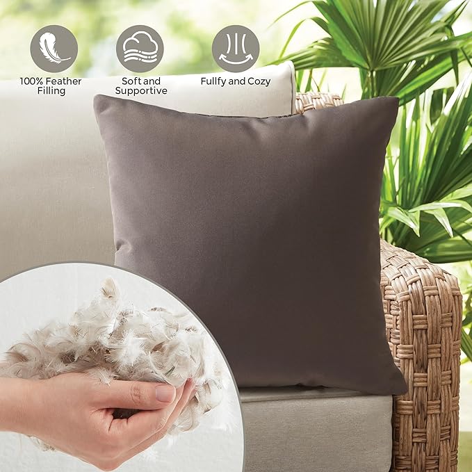 Outdoor Pillows Set of 2, 22''×22''Waterproof Throw Pillow for Patio Furniture, Feathers and Down Filled Outside Decorative Pillows Inserts for Garden, Porch Swing, Couch and Sofa