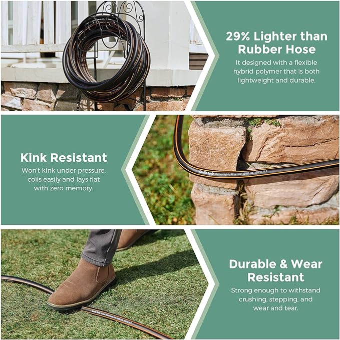 Giraffe Hybrid Garden Hose 5/8" x 50ft, Custom Length, NO Kink, Flexible, Leakproof Hose with Male to Female Fittings, 600 Burst PSI
