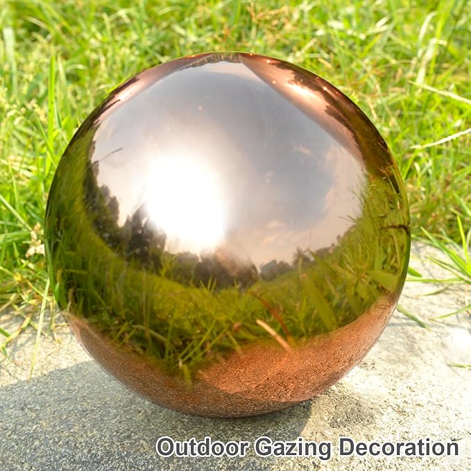 Nerien 12inch Gazing Ball, Stainless Steel Garden Mirror Globe, Polished Ornament Sphere, Hollow Floating Reflective Hemisphere, Home Outdoor Pond Housewarming Swimming Pool Decoration Gift, Rose Gold