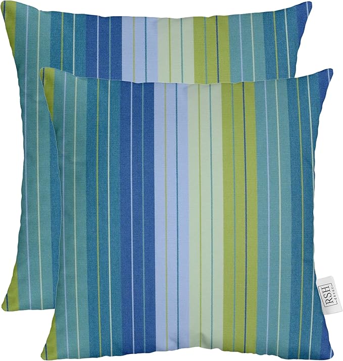 RSH DECOR: Sunbrella Square Throw Pillows Set of 2 | 17" x 17" | Water and Fade-Resistant Performance Fabric | Outdoor Pillow Covers with Down-Alternative Inserts | Seville Seaside