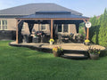 PURPLE LEAF 12' X 18' Outdoor Hardtop Gazebo for Patio Galvanized Steel Double Roof Permanent Canopy Teak Finish Coated Aluminum Frame Pavilion Gazebo with Netting