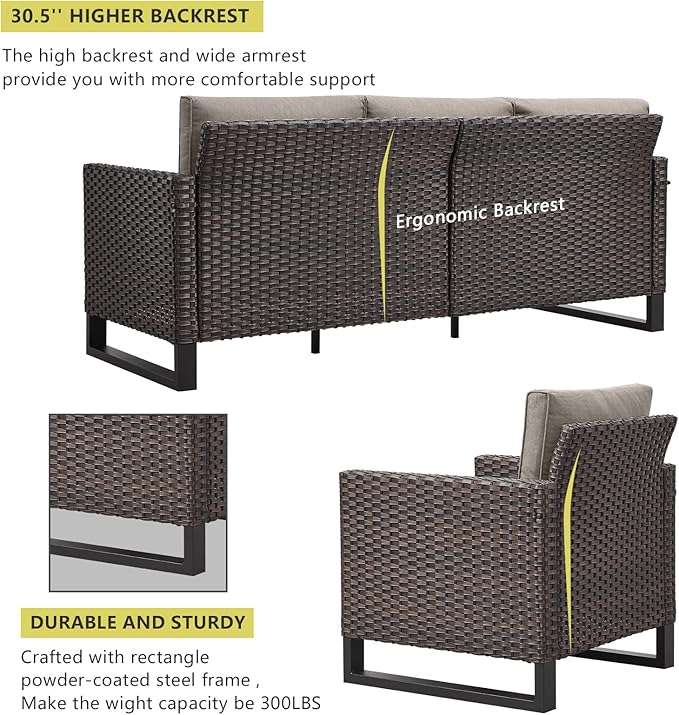 HUMMUH 10 Piece Patio Furniture Set PE Wicker 12-Seater Outdoor Sectional Sofa Set with Patio Swivel Chairs Dinning Table Ottomans for Porch,Garden,Backyard,Deck(Brown/Grey)