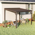 Domi 8’x10’ Wall-Mounted Hardtop Gazebo Pergola – Permanent Lean-to Outdoor Shelter with Sloped Galvanized Steel Roof & Upgraded Drainage – Grey Metal Patio Cover for Backyard, Deck, Garden,Brown