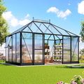 14x9.7x10 FT Polycarbonate Greenhouses for Outdoors, Large Winter Greenhouse Sunroom with 2 Adjustable Windows &Sliding Door, Walk-in Design with Aluminum Frame for Patio, Garden