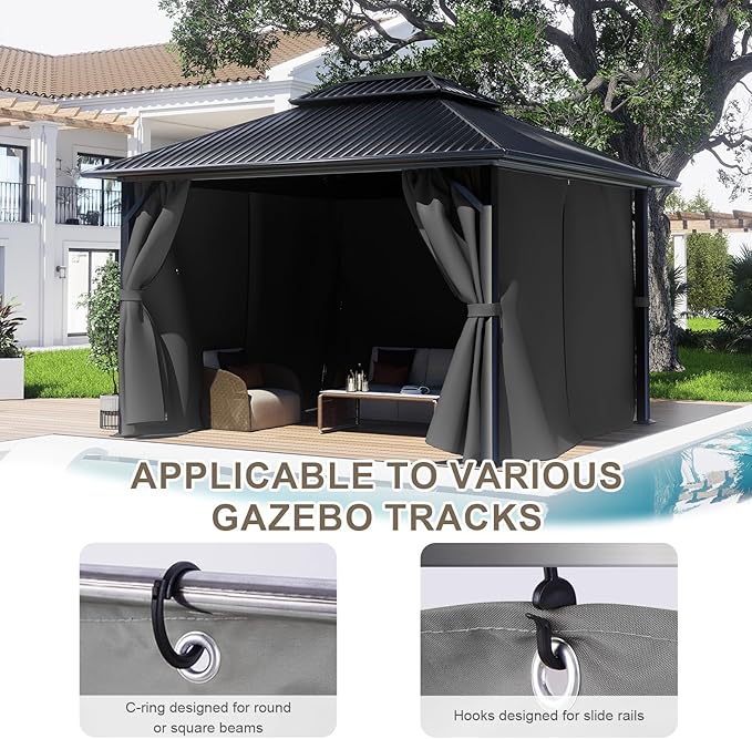 BPS 12' x 12' Gazebo Curtain Privacy 4-Panel Sidewall Outdoor Replacement Shade (Only Curtain)