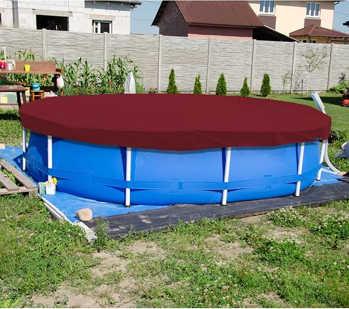 ECOOPTS 6 ft Waterproof Round Polyester Pool Cover for Above Ground Pools, Swimming Pool Cover Protector Winter Safety Cover (Red)