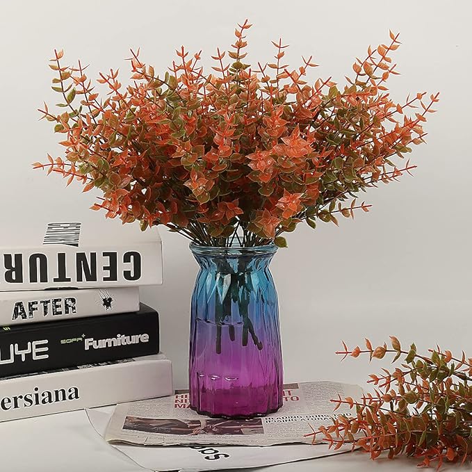 RECUTMS 12 Bundles Artificial Fall Flowers No Fade Faux Autumn Plants, Fake Indoor Outdoor Greenery Fall Decorations for Thanksgiving Christmas Wedding Party Home Garden Fireplace Décor