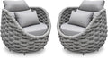 2 PCS Patio Deck Accent Chair: Large Woven Rope Chair Cushioned - Aluminum Modern Single Lounge Armchair Assembled - All Weather Outdoor Seating for 400lbs Lanai Balcony Porch Garden Hotel, Gray