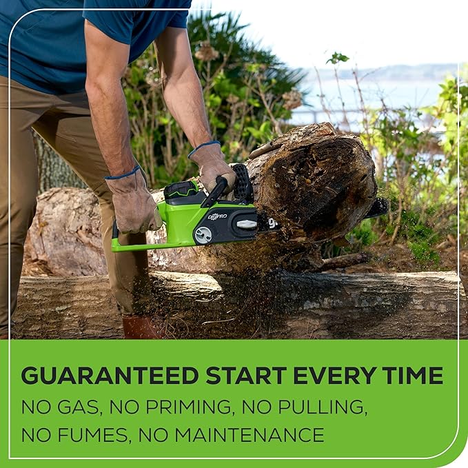 Greenworks 40V 16" Brushless Cordless Chainsaw, 4.0Ah Battery and Charger Included