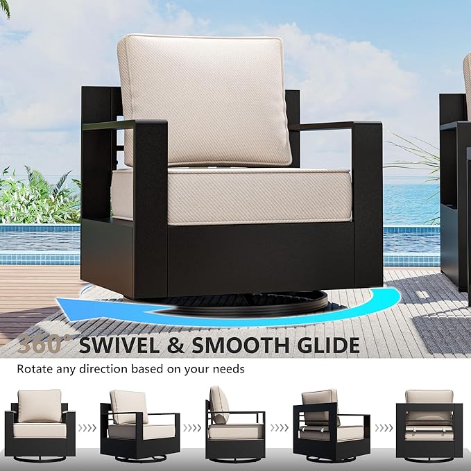 Outdoor Patio Furniture Set, 3-Piece Aluminum Patio Conversation Set All-Weather Metal Outdoor Sectional with 6 Inch Thick Cushions, Deep Setting for Garden, Outside and Porch