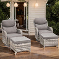 HUMMUH Wicker Patio Furniture High Back Swivel Rocker Patio Chairs Outdoor Bistro Set with Ottomans Side Table for Porch Garden Deck