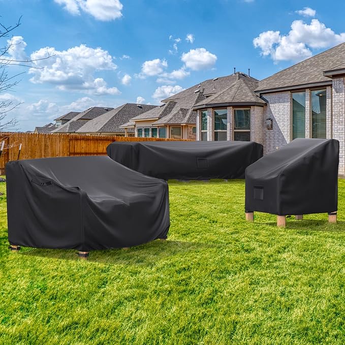 Patio Sofa Cover Waterproof - Heavy Duty 3-Seater Outdoor Couch Cover Patio Furniture Covers with Air Vent and Handles, 85" L×35" D×35" H, Black