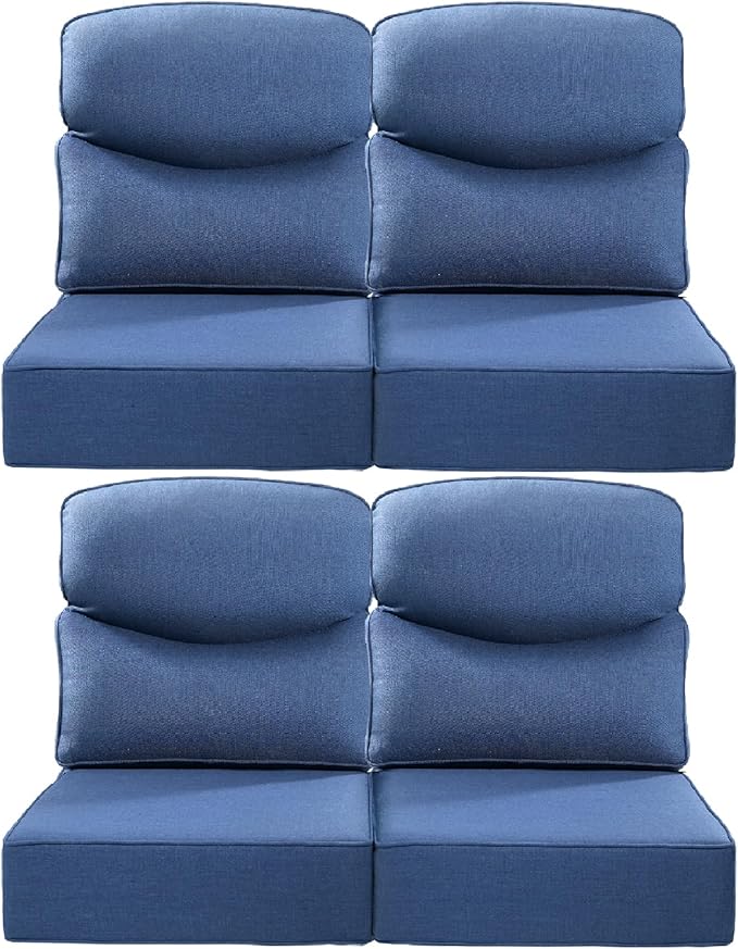 Luxury 22x24/22x25 6-Inch Smile Patio Dining Chair Cushions Set of 4 - Heavy Duty Water Slashproof Outdoor Seat Cushion for Outside Furniture Swivel Chairs Loveseat L-Shape Sofa - Navy Blue