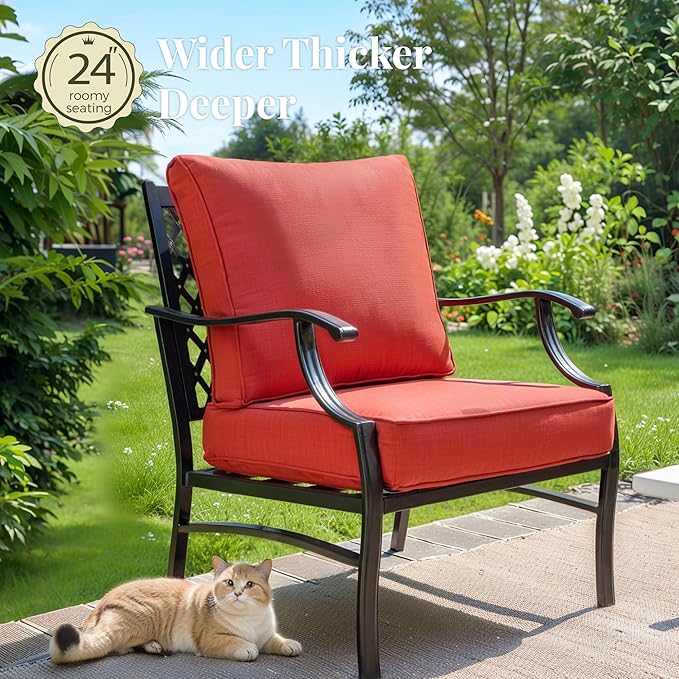 Patio Furniture Set 4 pcs, Metal Outdoor Patio Furniture, 3-Seat Sofa, 2 Single Chairs, Coffee Table and 5.75" Extra Thick Cushion, Conversation Set for Backyard Deck, Red