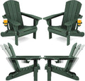 SERWALL Folding Adirondack Chair Set of 4, Reclining Adirondack Chair with 3 Recline Positions, All Weather HDPE Outdoor Adirondack, Green