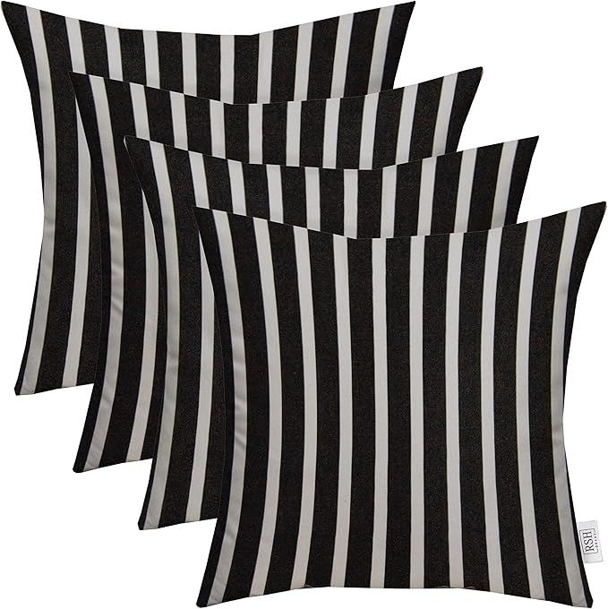 RSH DECOR: Sunbrella Square Throw Pillows Set of 4 | 24" x 24" | Water and Fade-Resistant Performance Fabric | Outdoor Pillow Covers with Down-Alternative Inserts | Shore Classic Black