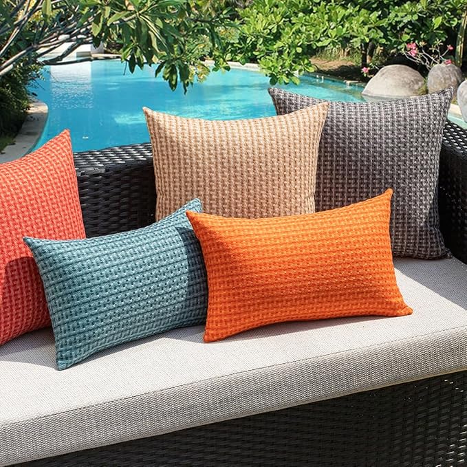 Kevin Textile Fall Outdoor Waterproof Throw Pillow Covers Pack of 2 Farmhouse Decorative Cushion Covers for Garden Patio Tent Balcony Bench Couch Sofa 12x20 Inch, Orange